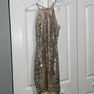 Sequin white and gold mini cocktail dress